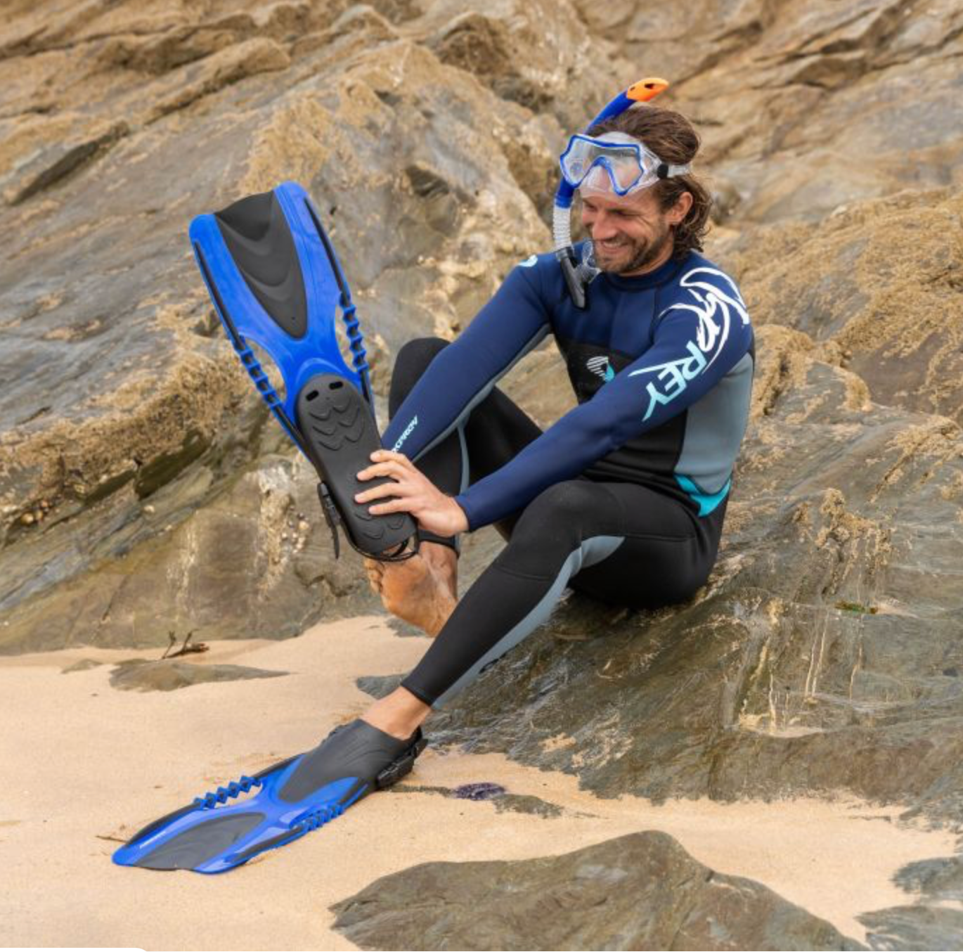 Adults Mask , Snorkel Set With Fins - Blue