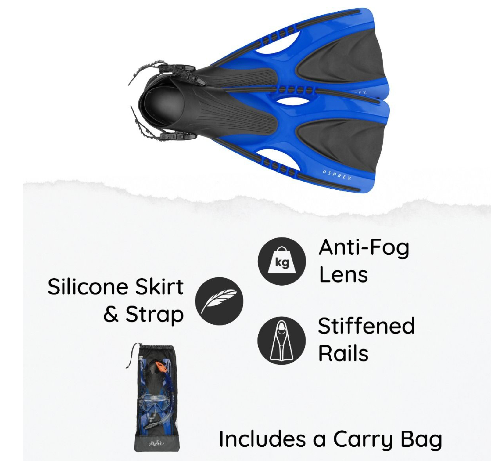 Adults Mask , Snorkel Set With Fins - Blue