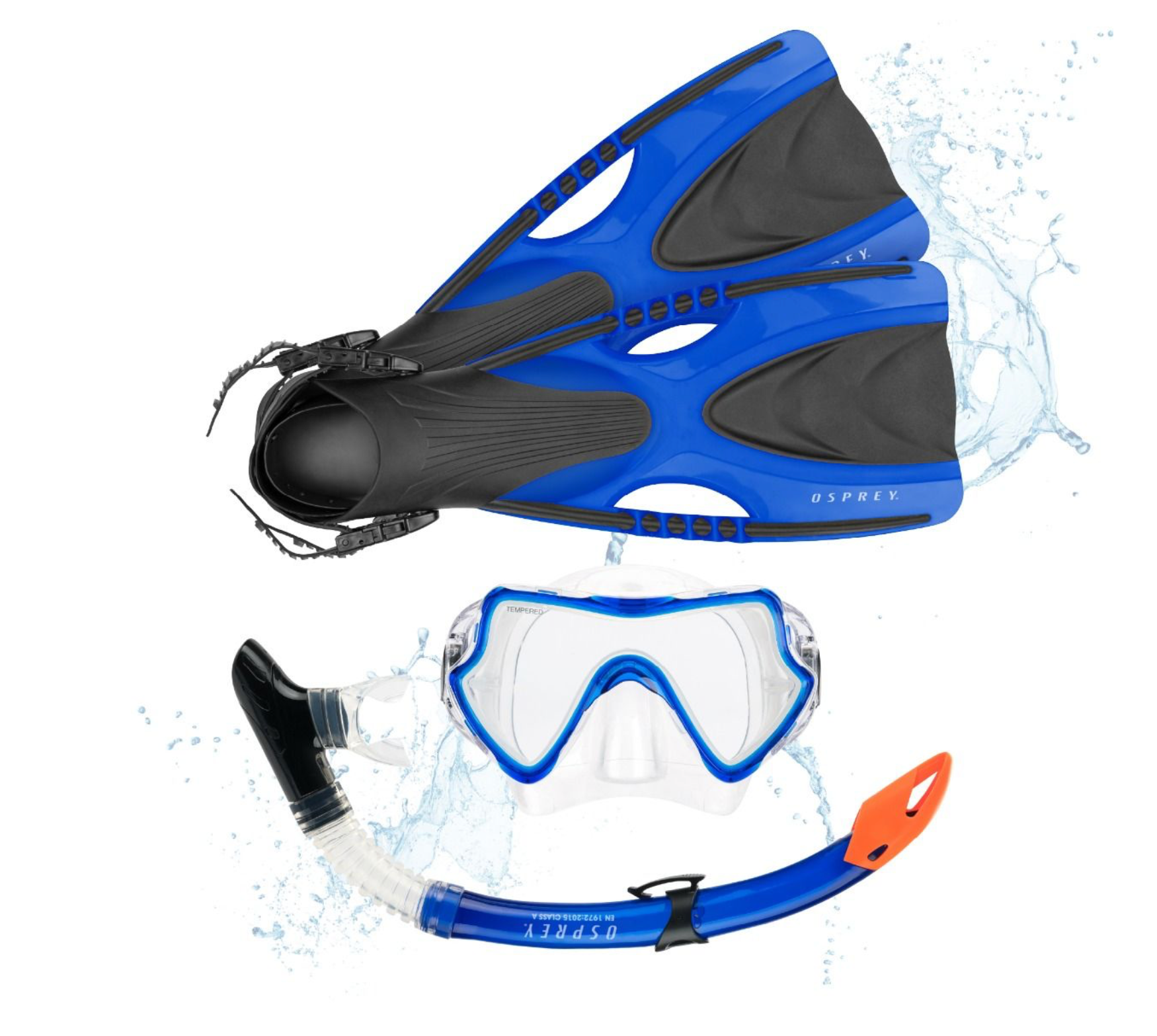 Adults Mask , Snorkel Set With Fins - Blue