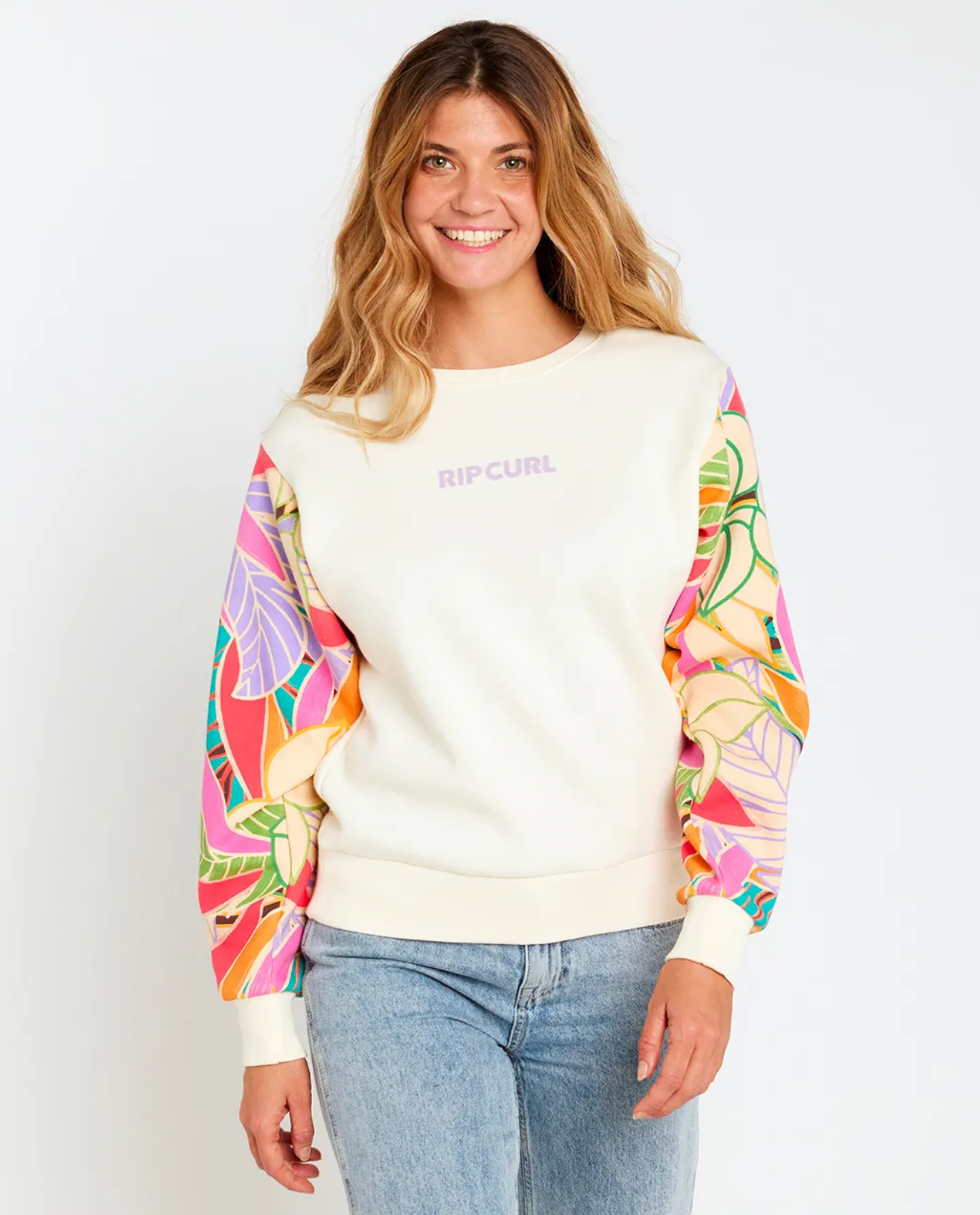 Rip Curl Wavy Print Sleeves Crew Fleece