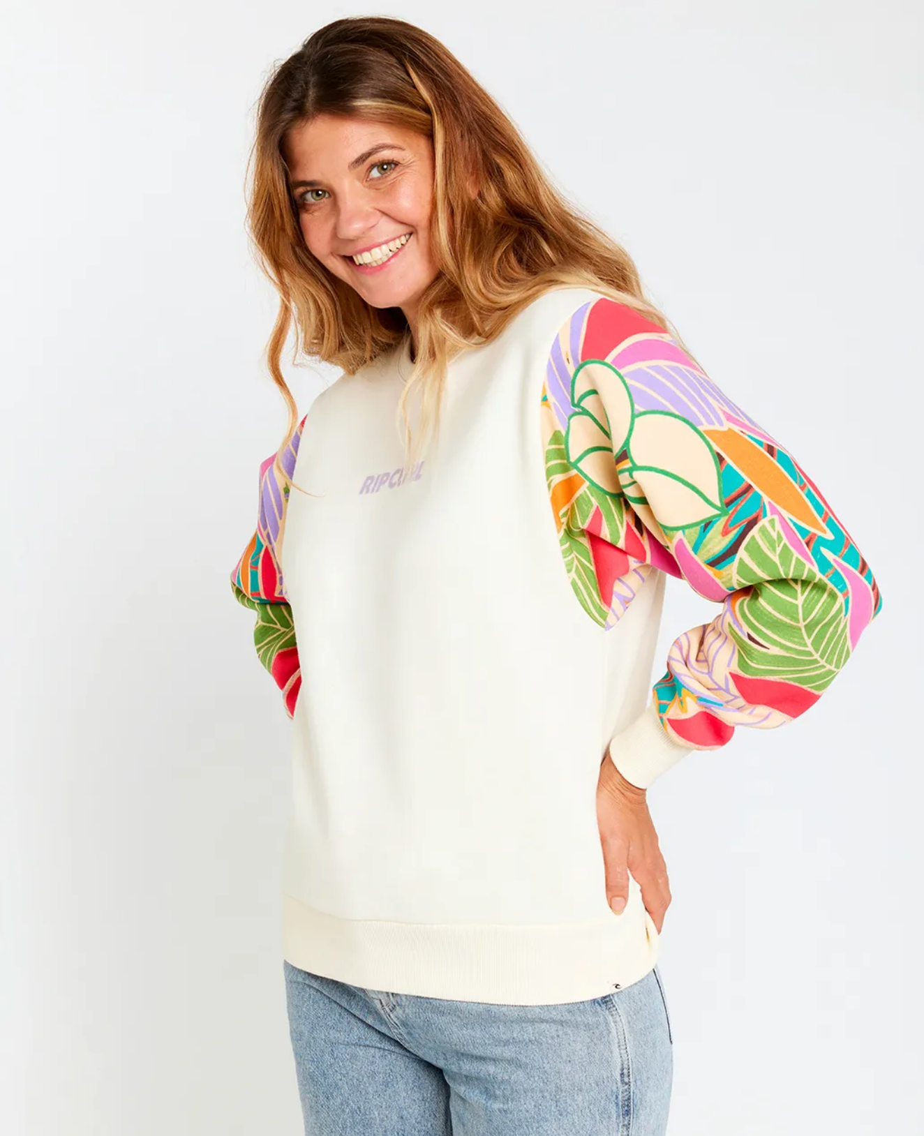 Rip Curl Wavy Print Sleeves Crew Fleece