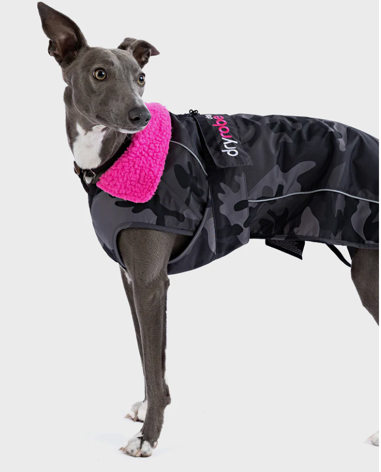 Dryrobe Black Camo Pink Dog Coat