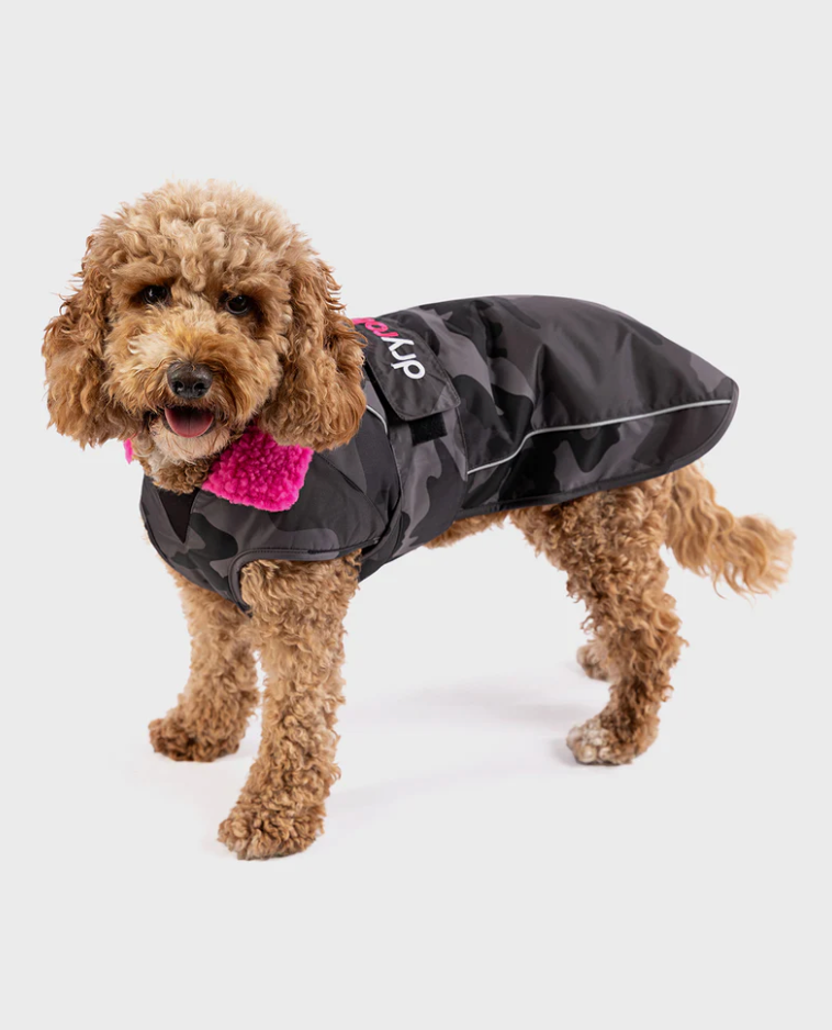 Dryrobe Black Camo Pink Dog Coat
