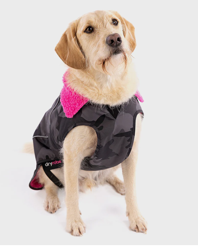 Dryrobe Black Camo Pink Dog Coat