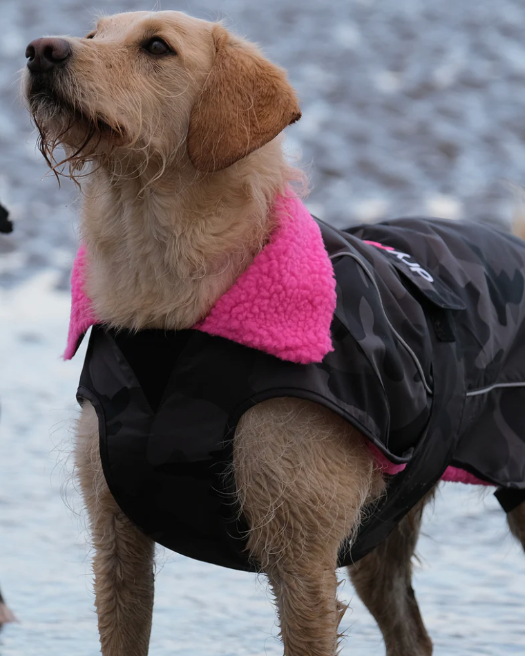 Dryrobe Black Camo Pink Dog Coat