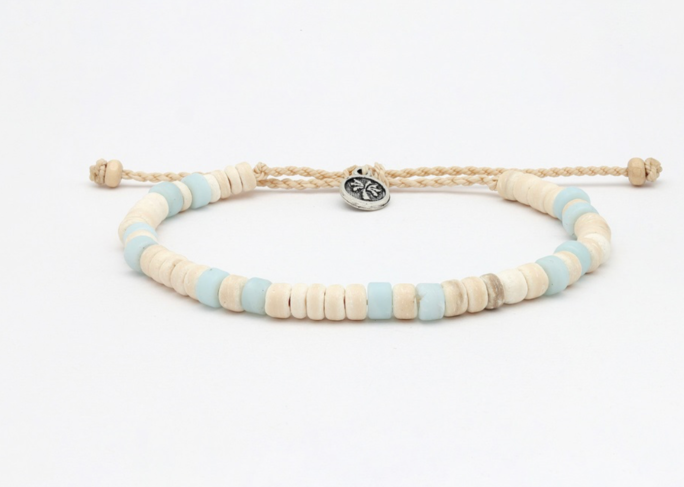 PINEAPPLE LAUT WHITE/BLUE & WOOD BEADED BRACELET - KALB-039