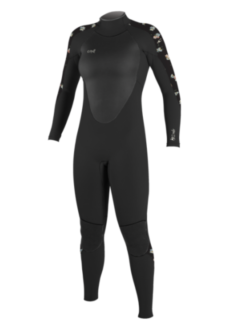 O'Neill Epic 5/4Mm Womens Back Zip Wetsuit - Black/ Cindy/Daisy 4218B