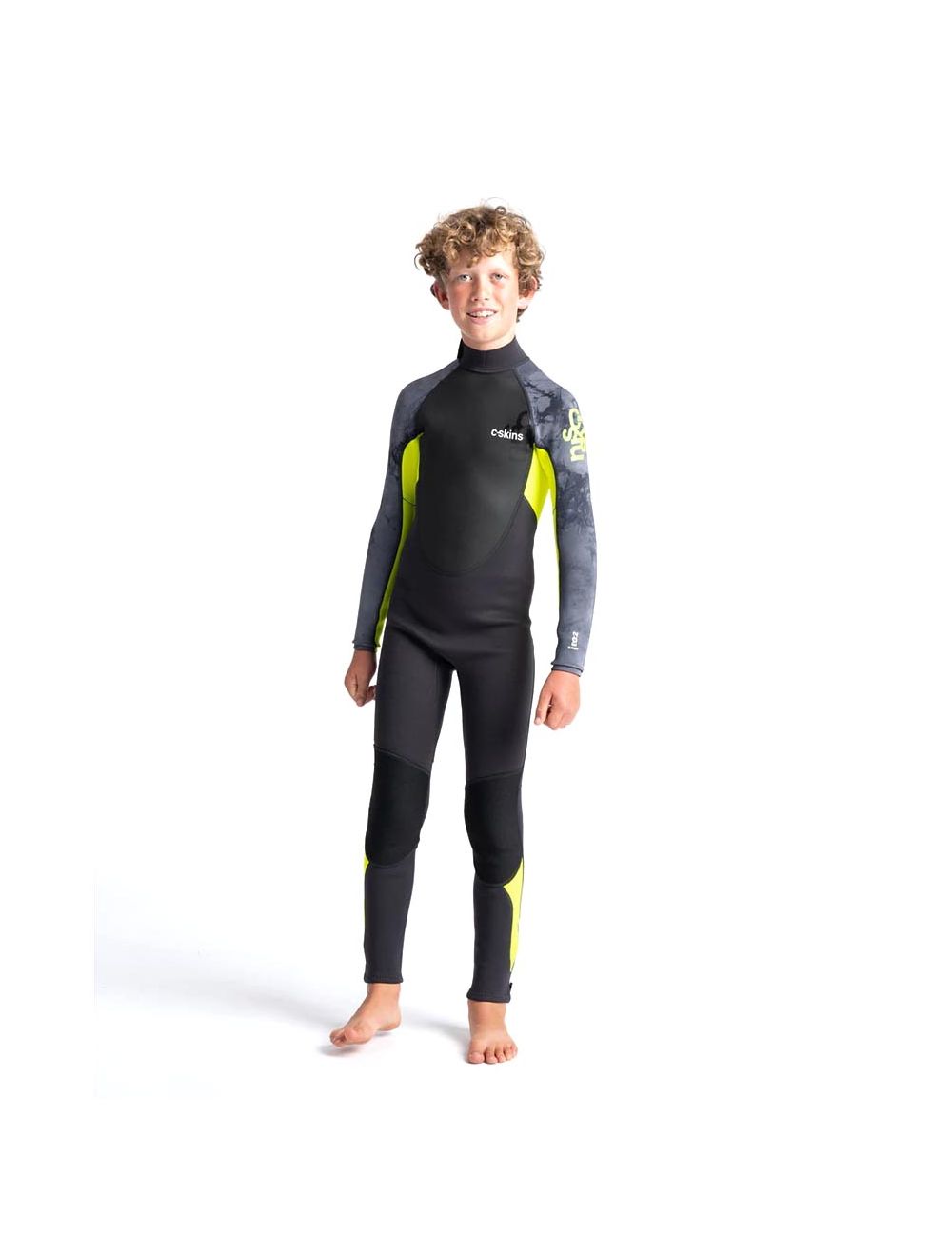 C-Skins Junior Element 3/2Mm Back Zip Wetsuit - Anthracite/Yellow/Black===SALE==