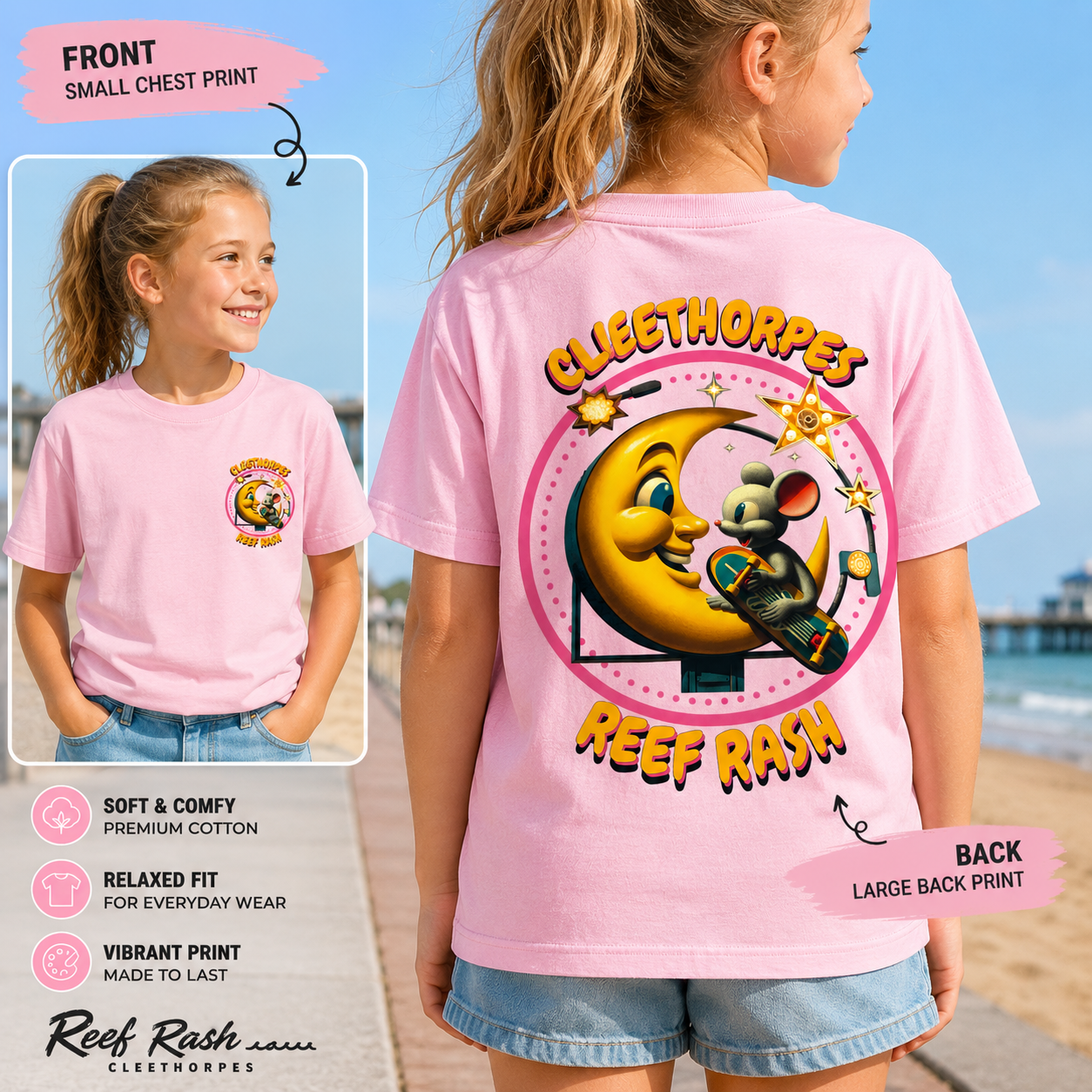 KIDS CLEETHORPES  MOUSE AND THE MOON T-SHIRT -PINK -
