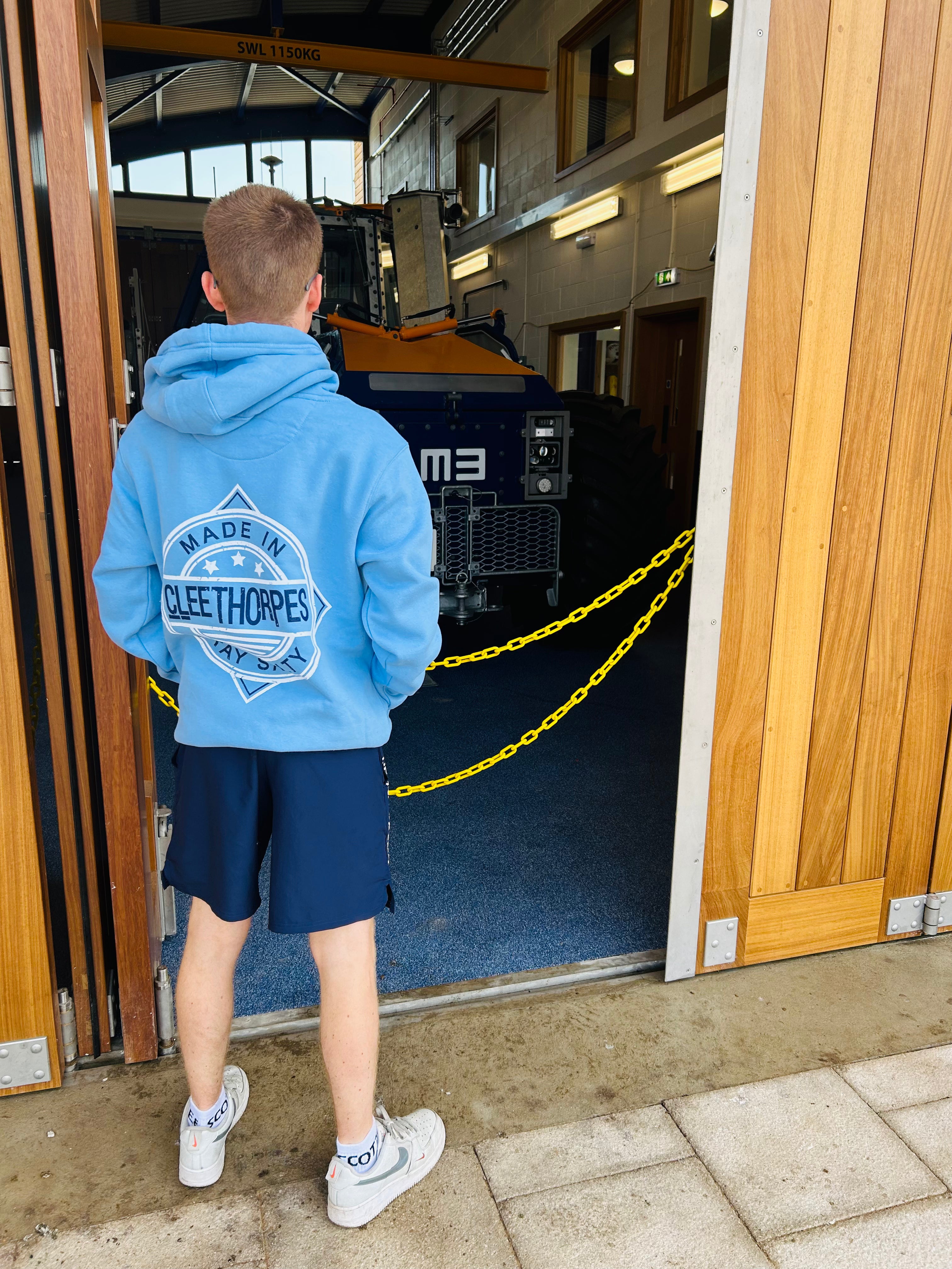 CLEETHORPES CORNFLOWER  BLUE HOODIE - STAY SALTY MADE IN CLEETHORPES
