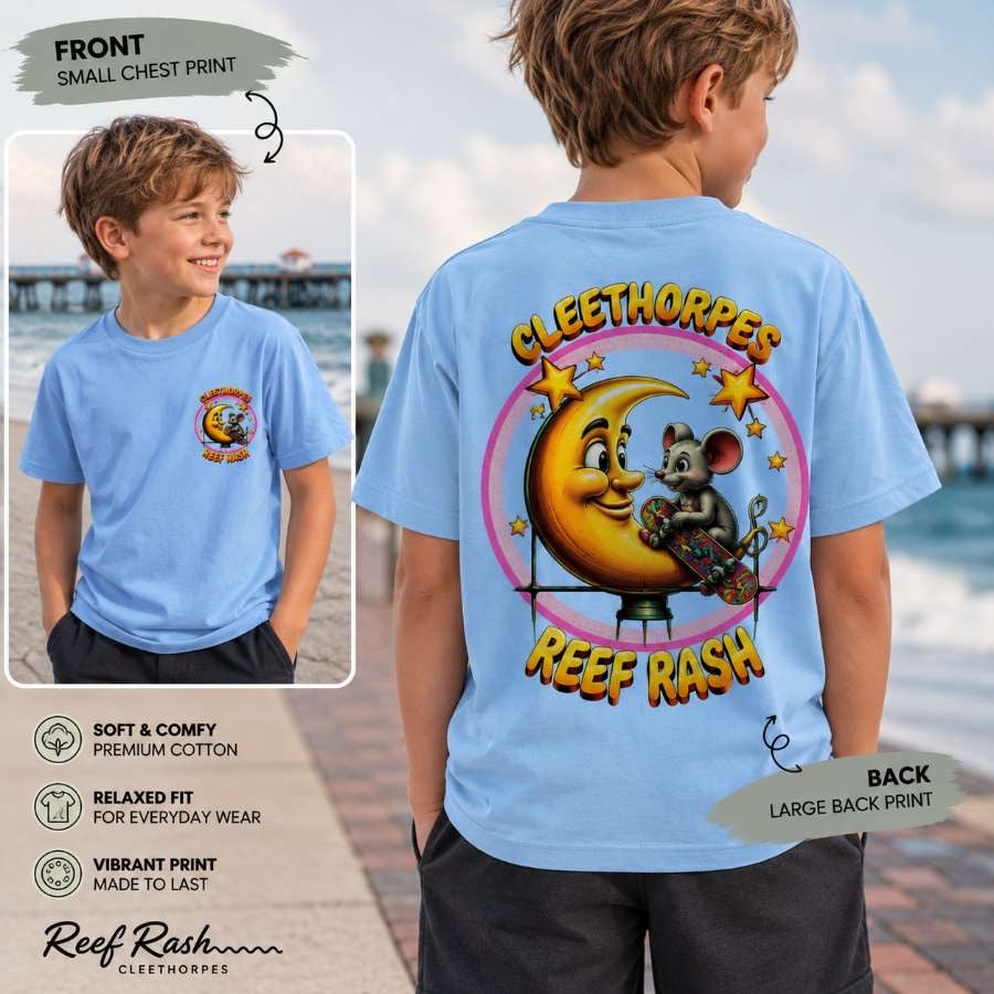 KIDS CLEETHORPES MOUSE AND MOON T-SHIRT - BABY BLUE -