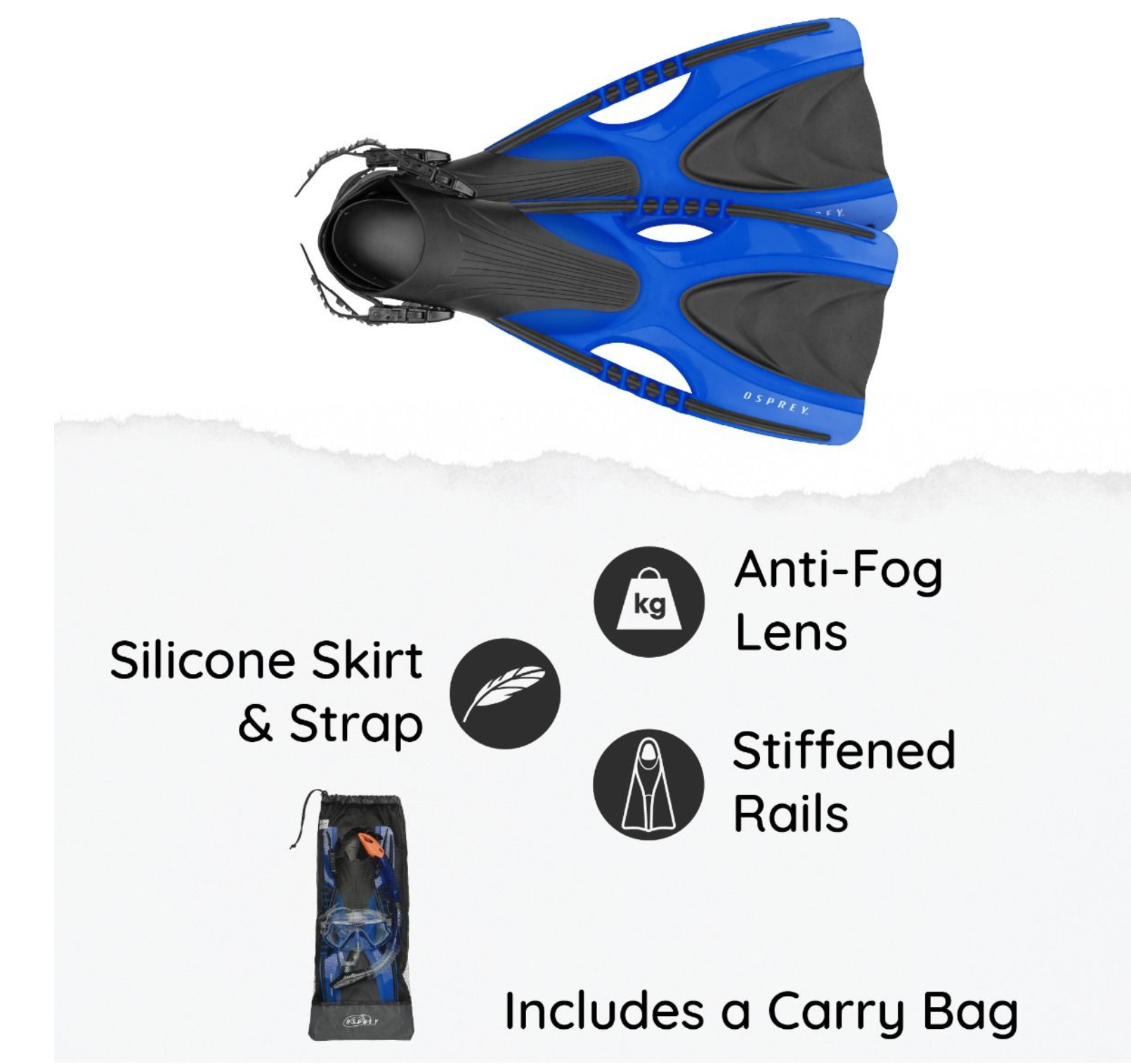 ADULTS MASK , SNORKEL SET WITH FINS  - BLUE