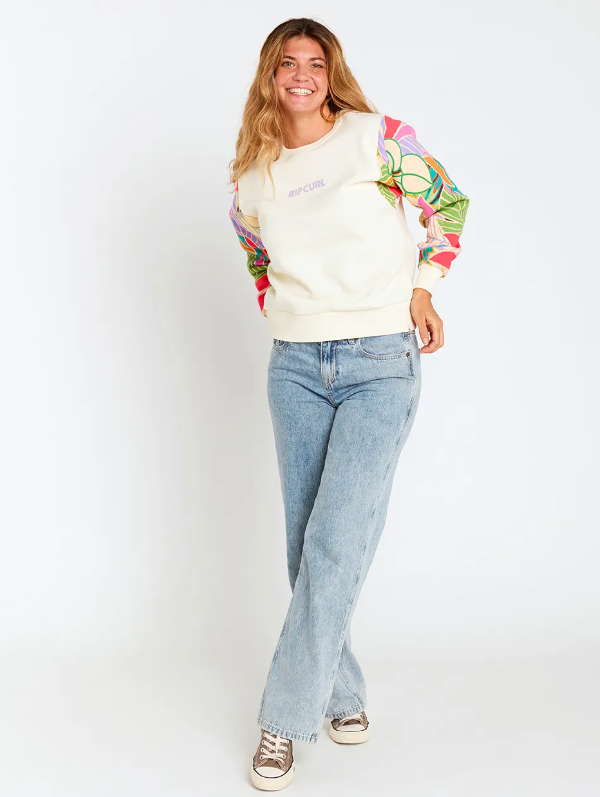 Rip Curl Wavy Print Sleeves Crew Fleece
