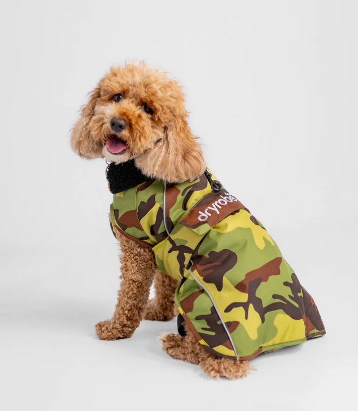 Dryrobe Green Camouflage Black Dog Coat