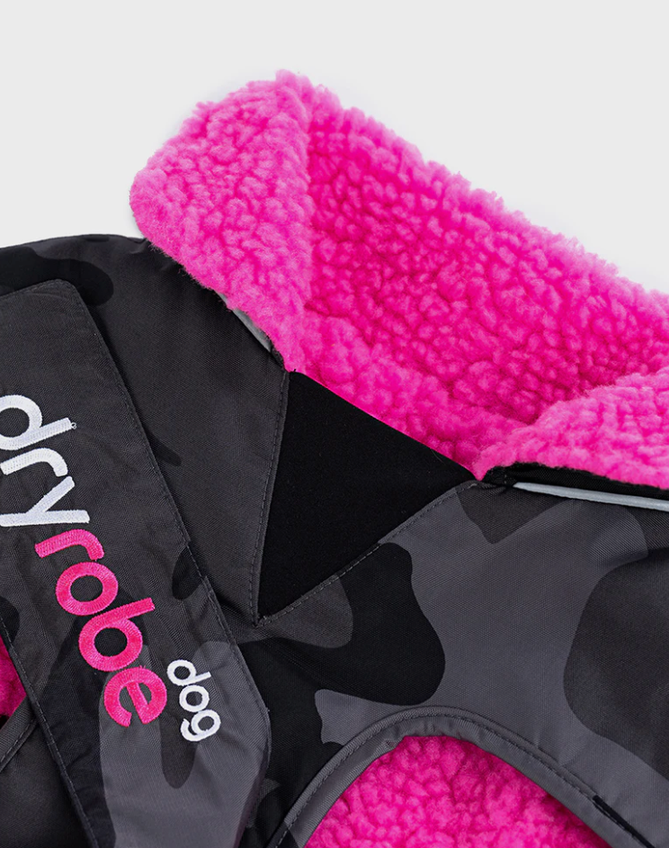 Dryrobe Black Camo Pink Dog Coat