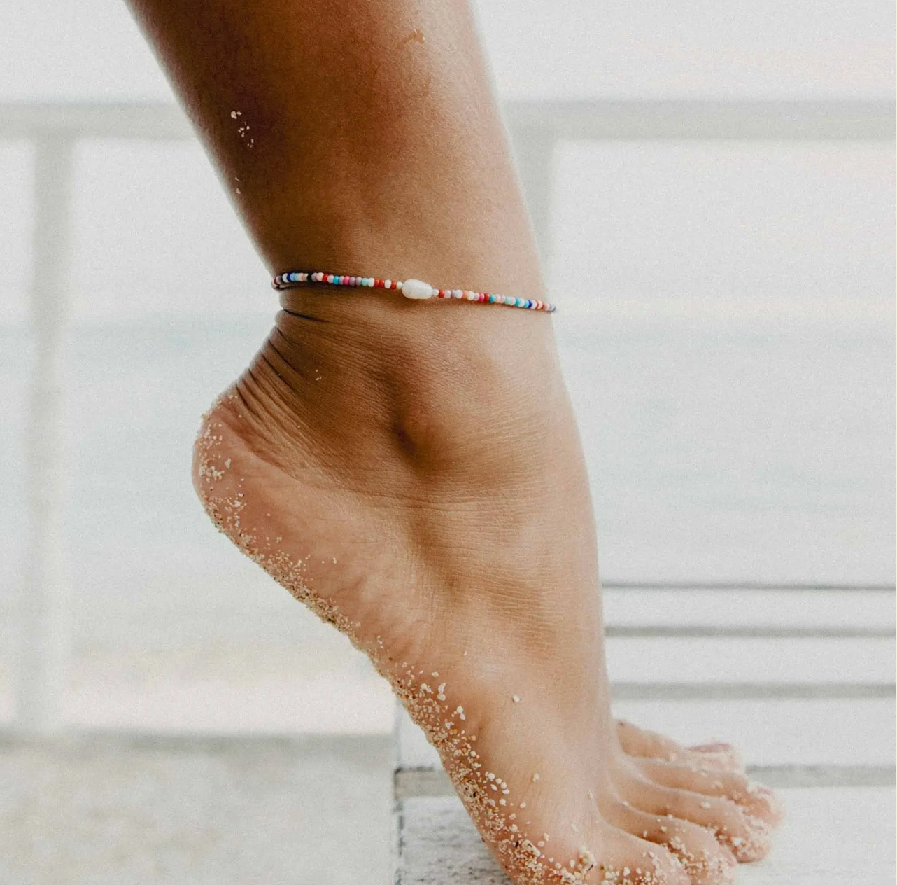 PINEAPPLE MATIRA FRESHWATER PEARL BEADED ANKLET - LBEP-062