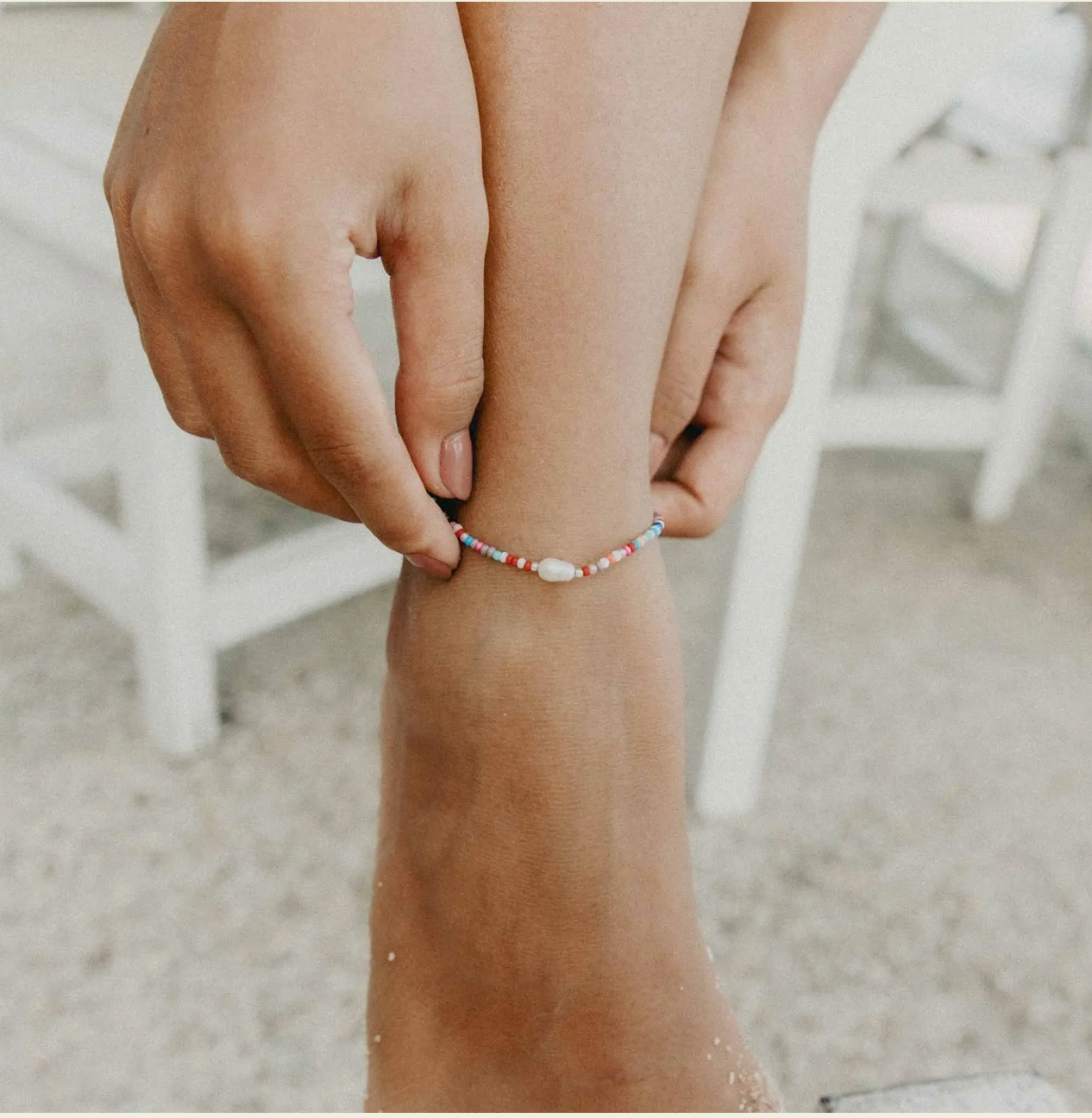 PINEAPPLE MATIRA FRESHWATER PEARL BEADED ANKLET - LBEP-062