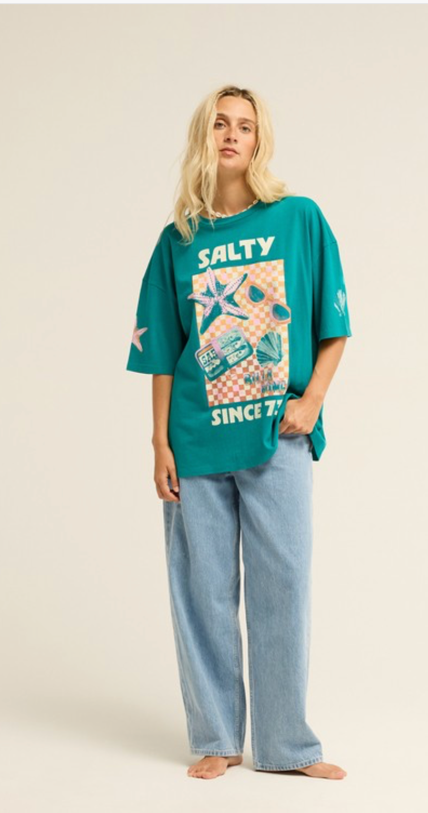 Billabong -Salty Since Women Green Oversized T-Shirt