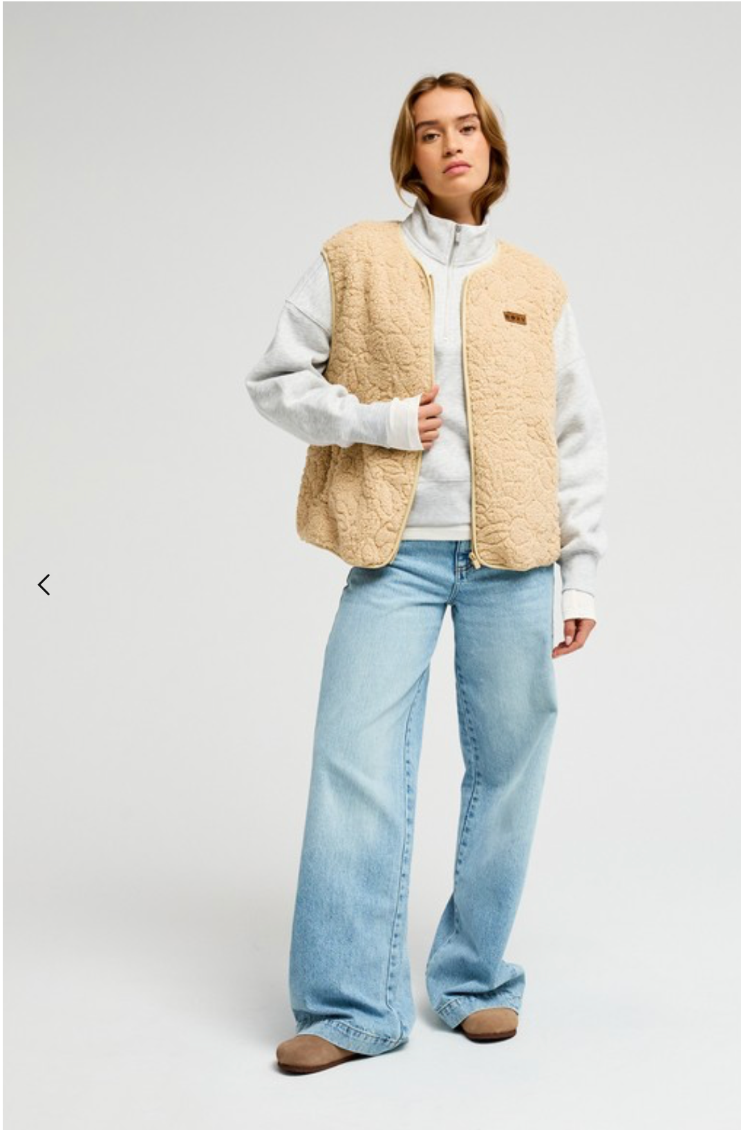 ROXY Best Town Women Beige Zip Sherpa Vest