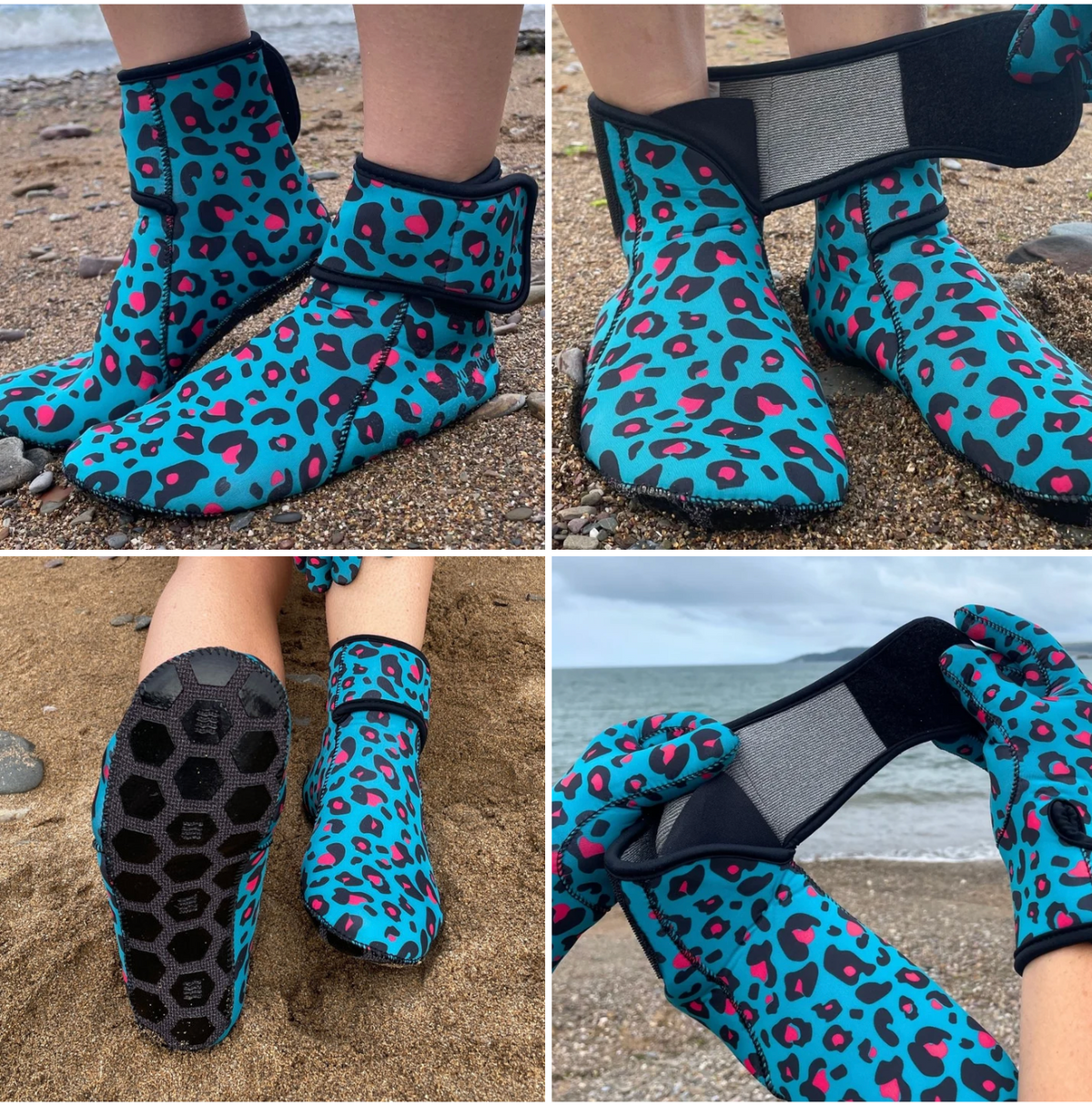 EASYOFF™ FLEECE LINED SWIMMING SOCKS IN LEOPARD WITH KEVLAR SOLES