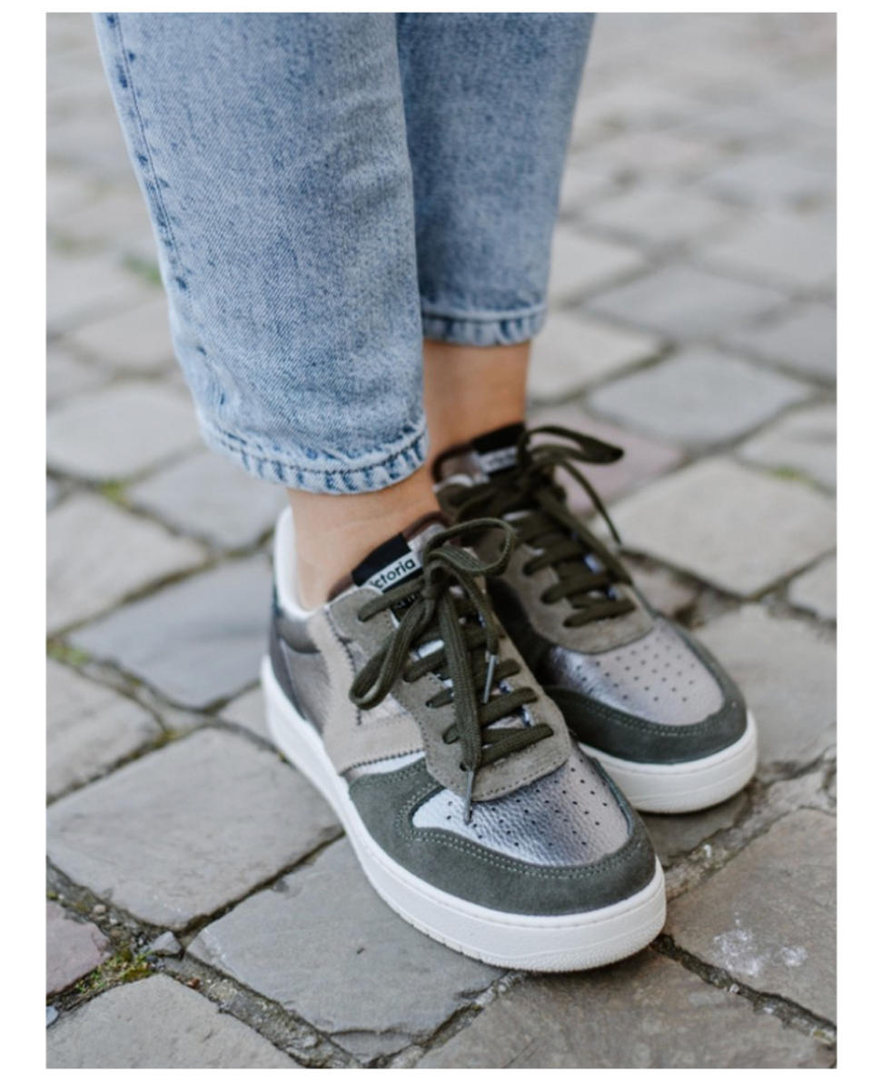 MADRID METAL & SPLIT LEATHER & GLITTER TRAINERS