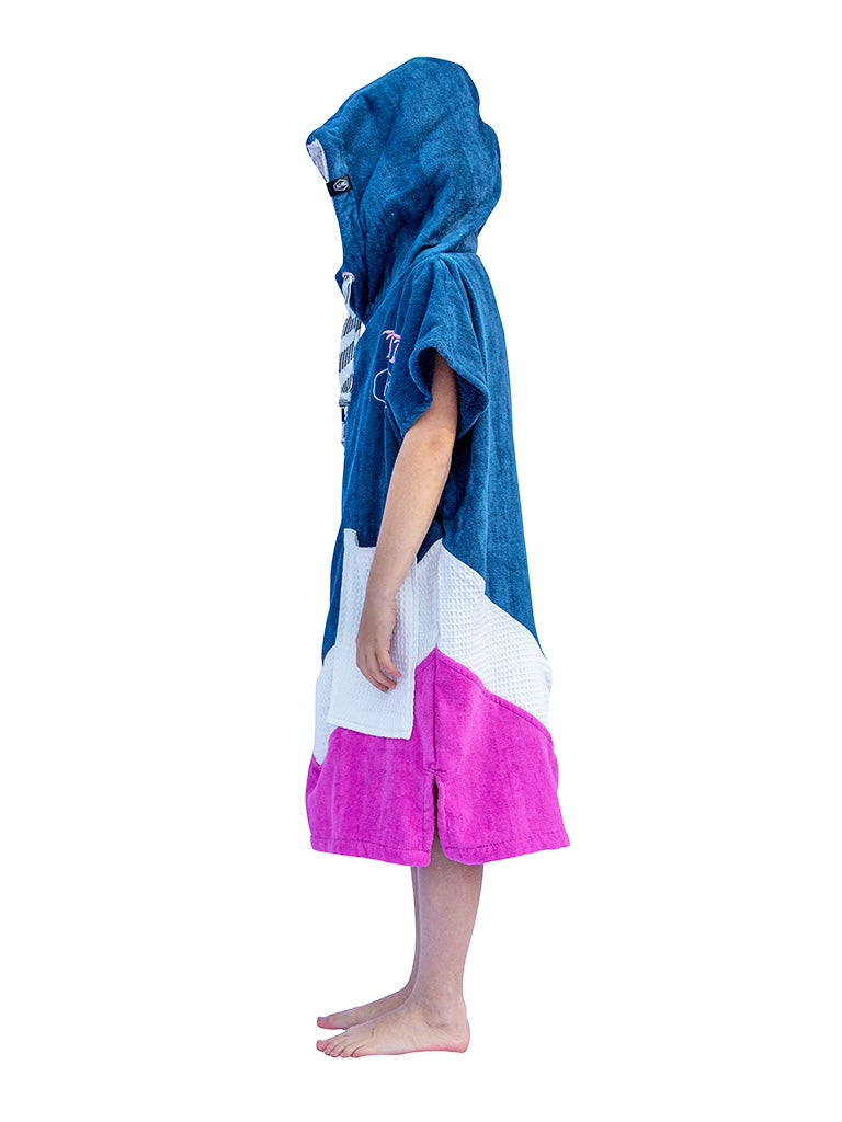 All-In Junior V Poncho Grey Blue White Pink Surf Poncho