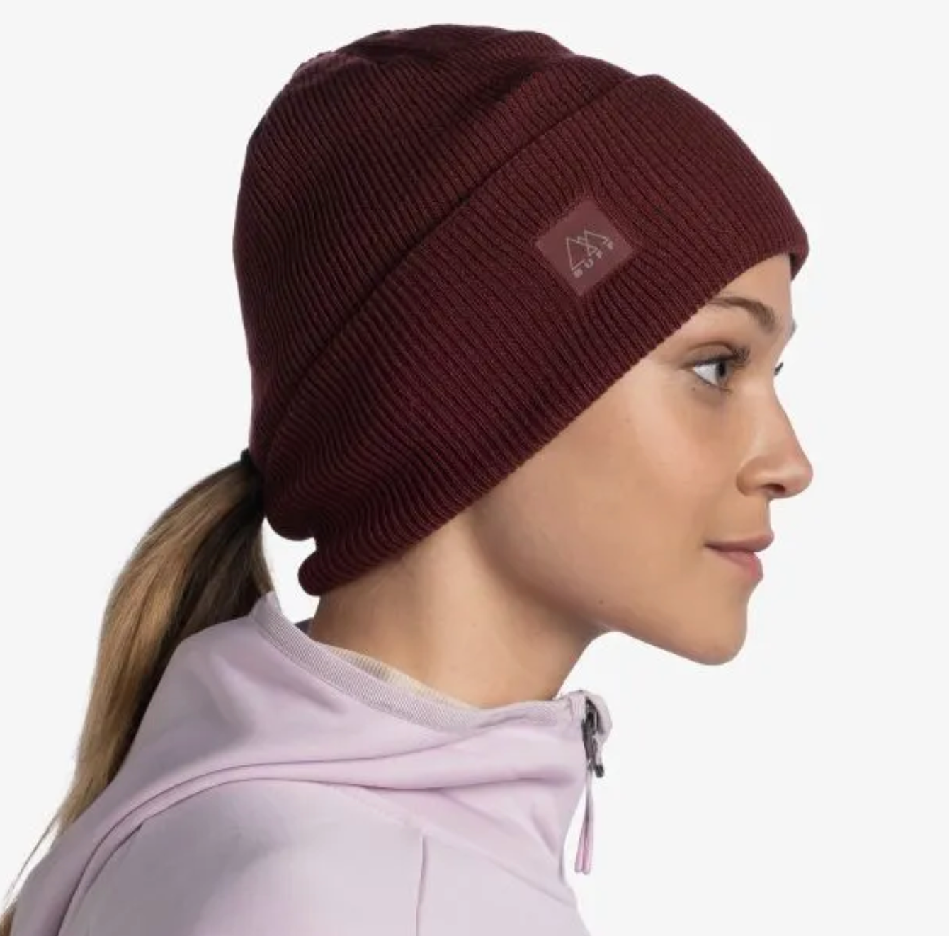 Buff Crossknit Beanie Solid Mahogany