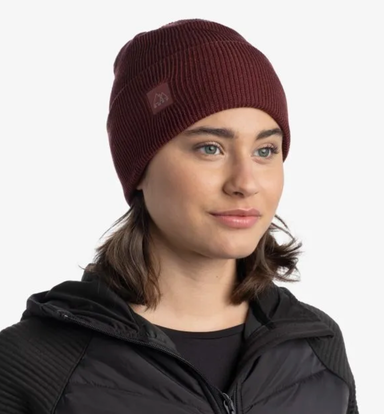 Buff Crossknit Beanie Solid Mahogany